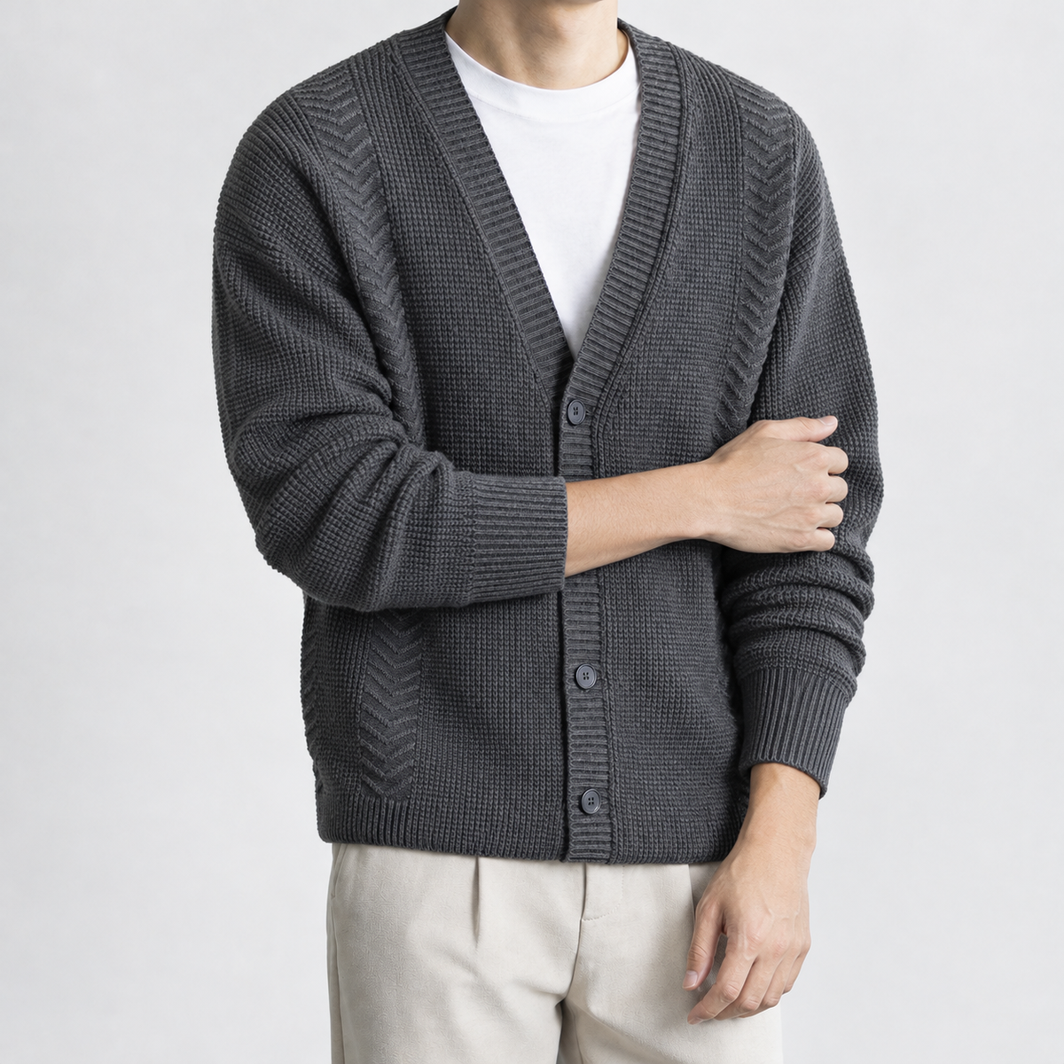 Netherstoke Waffle Knit Cardigan - Gray
