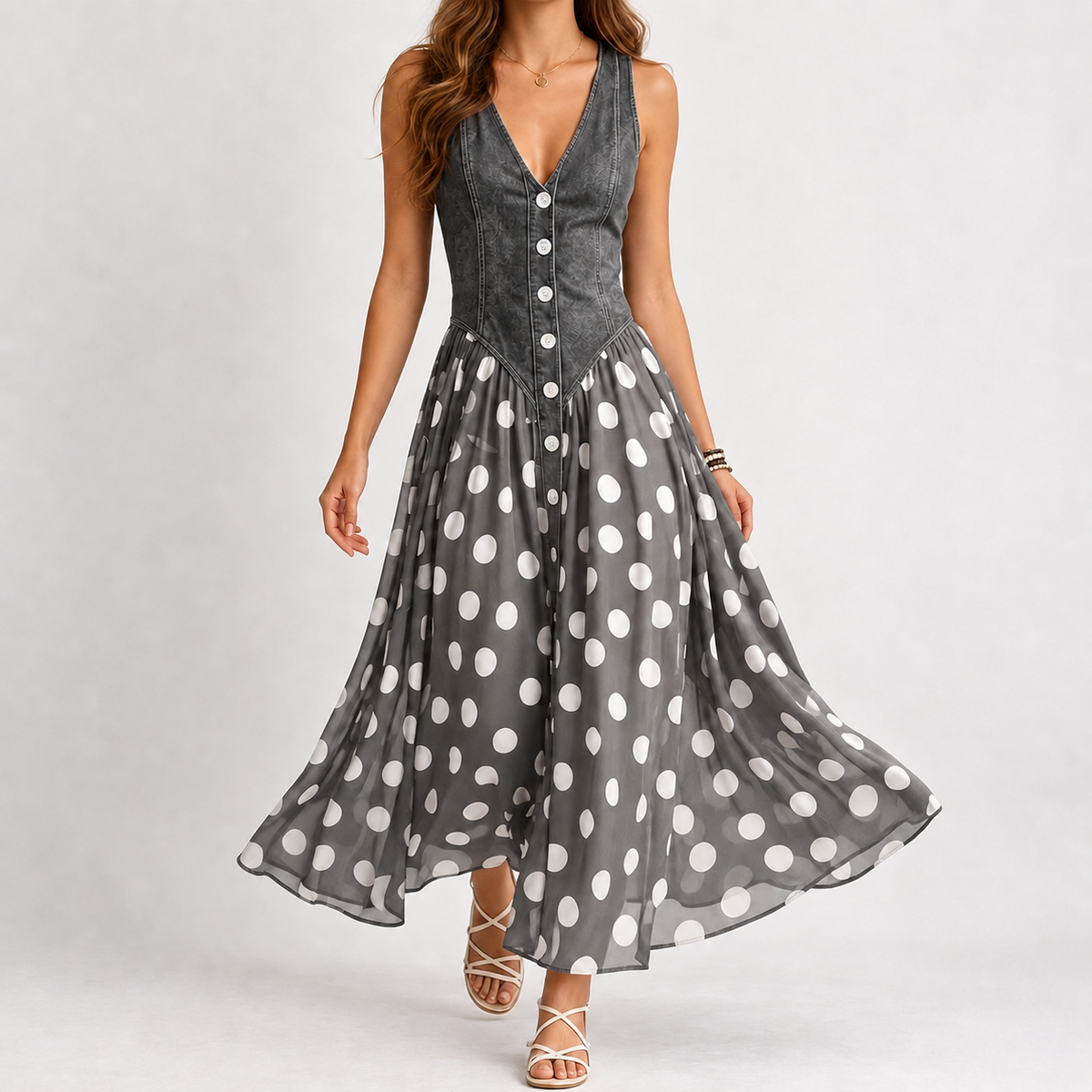 Candela Polka Dot Dress - Gray