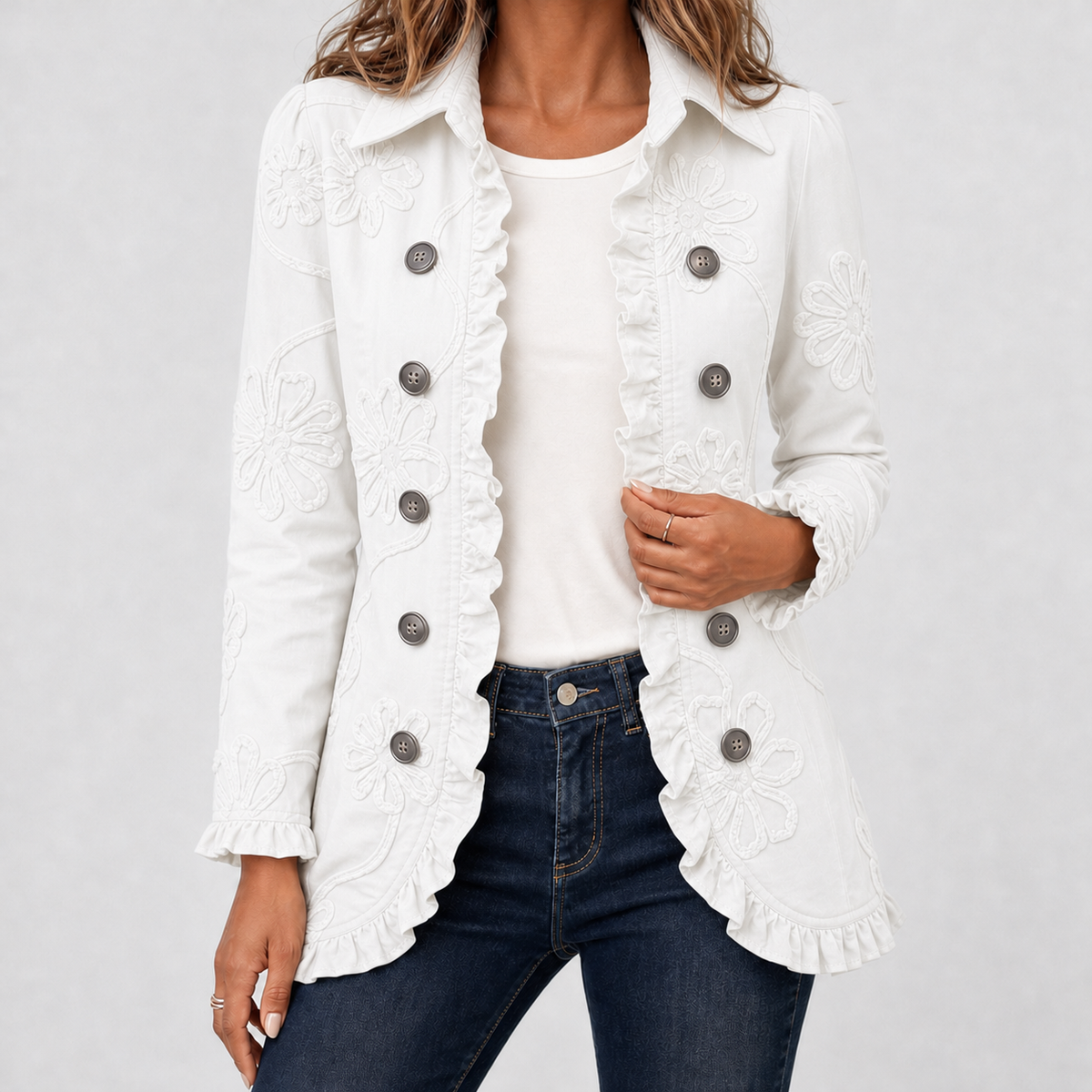 Winsford Floral Ruffle Jacket - White