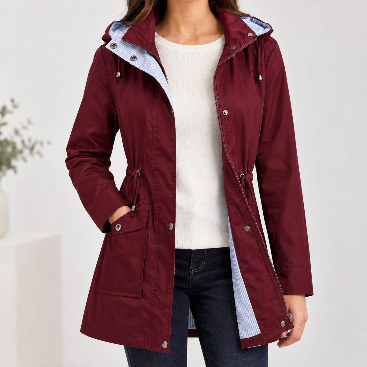 Geraldine Hooded Jacket - Red Wine