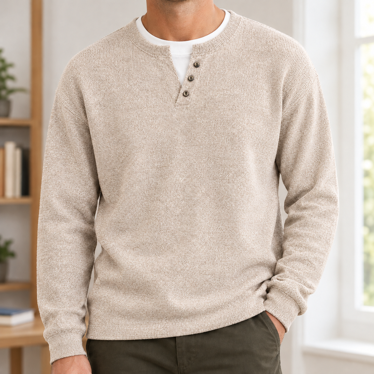 Plockton Layered Henley Sweater - Apricot