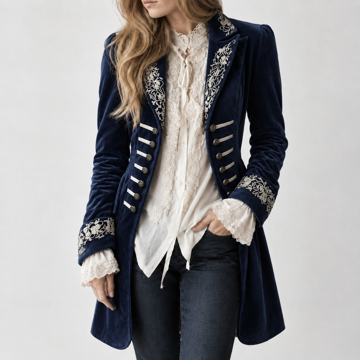 Paloma Embroidered Coat - Midnight Navy