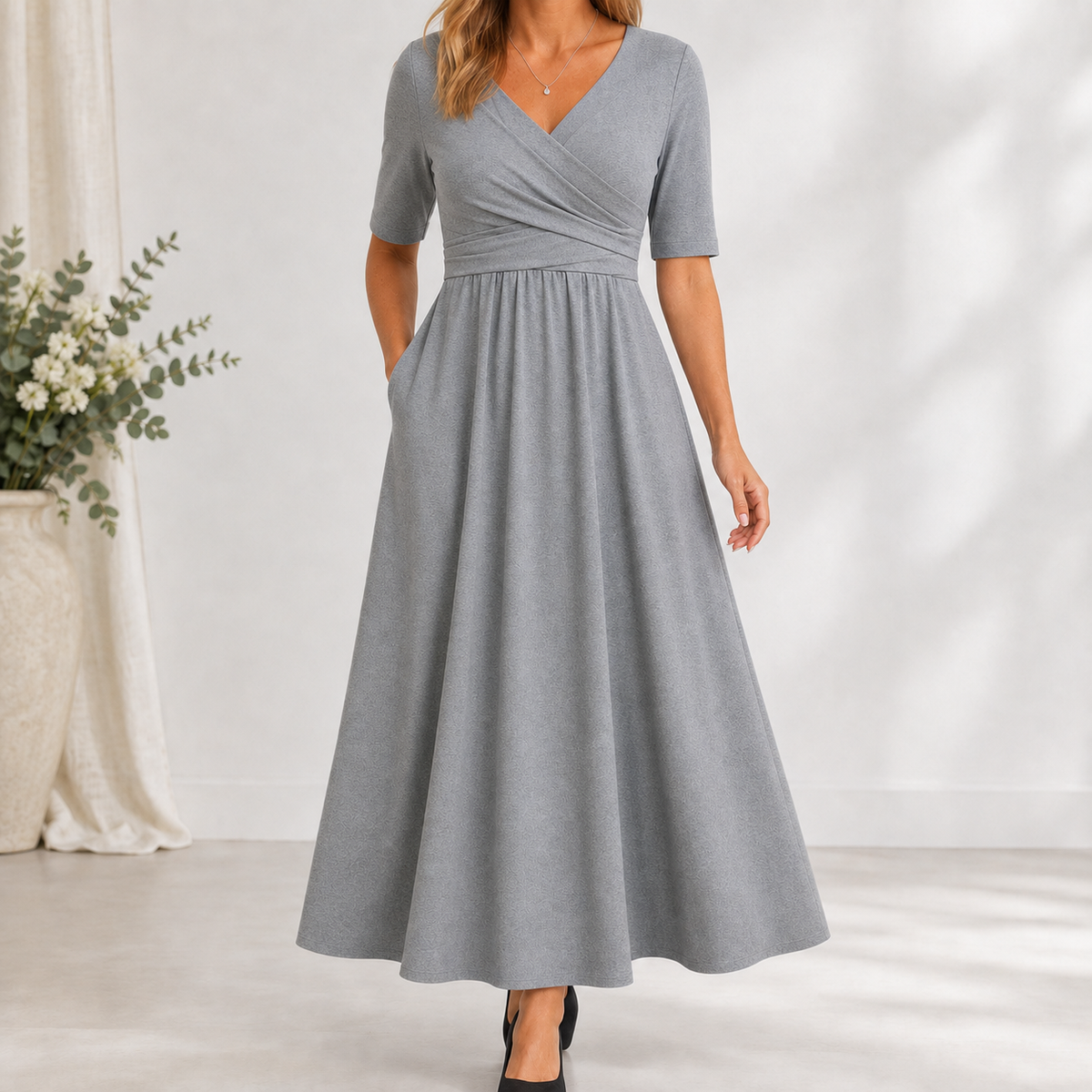 Holme Wrap Maxi Dress - Gray