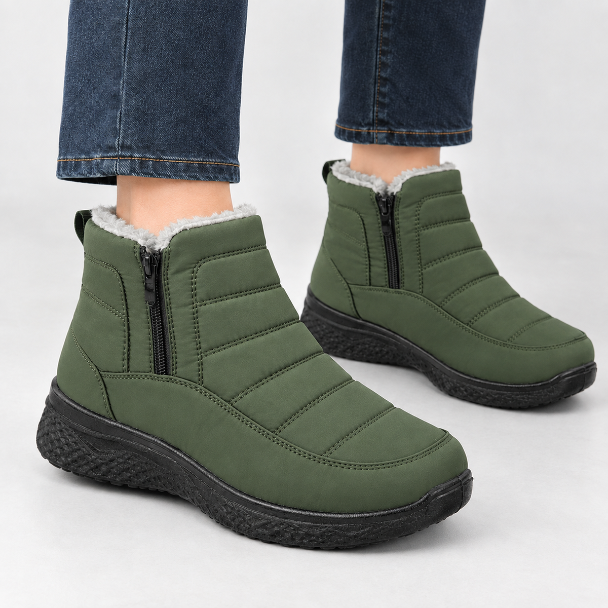 Fiorella Quilted Ankle Boots - Olive Green