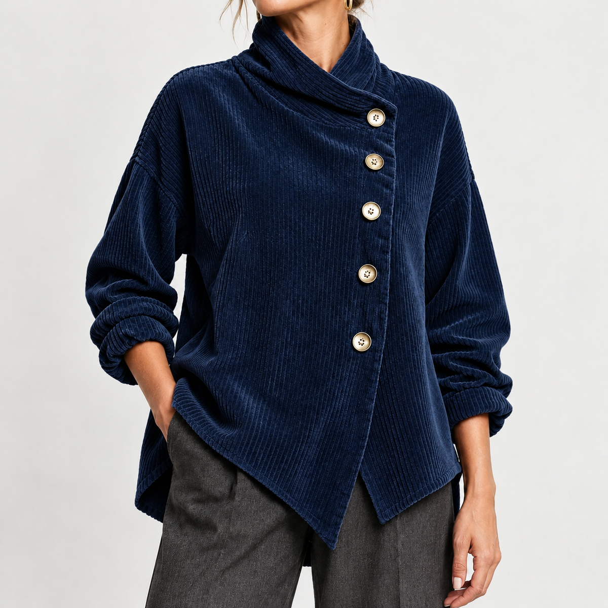 Haystacks Asymmetric Corduroy Top - Navy Blue