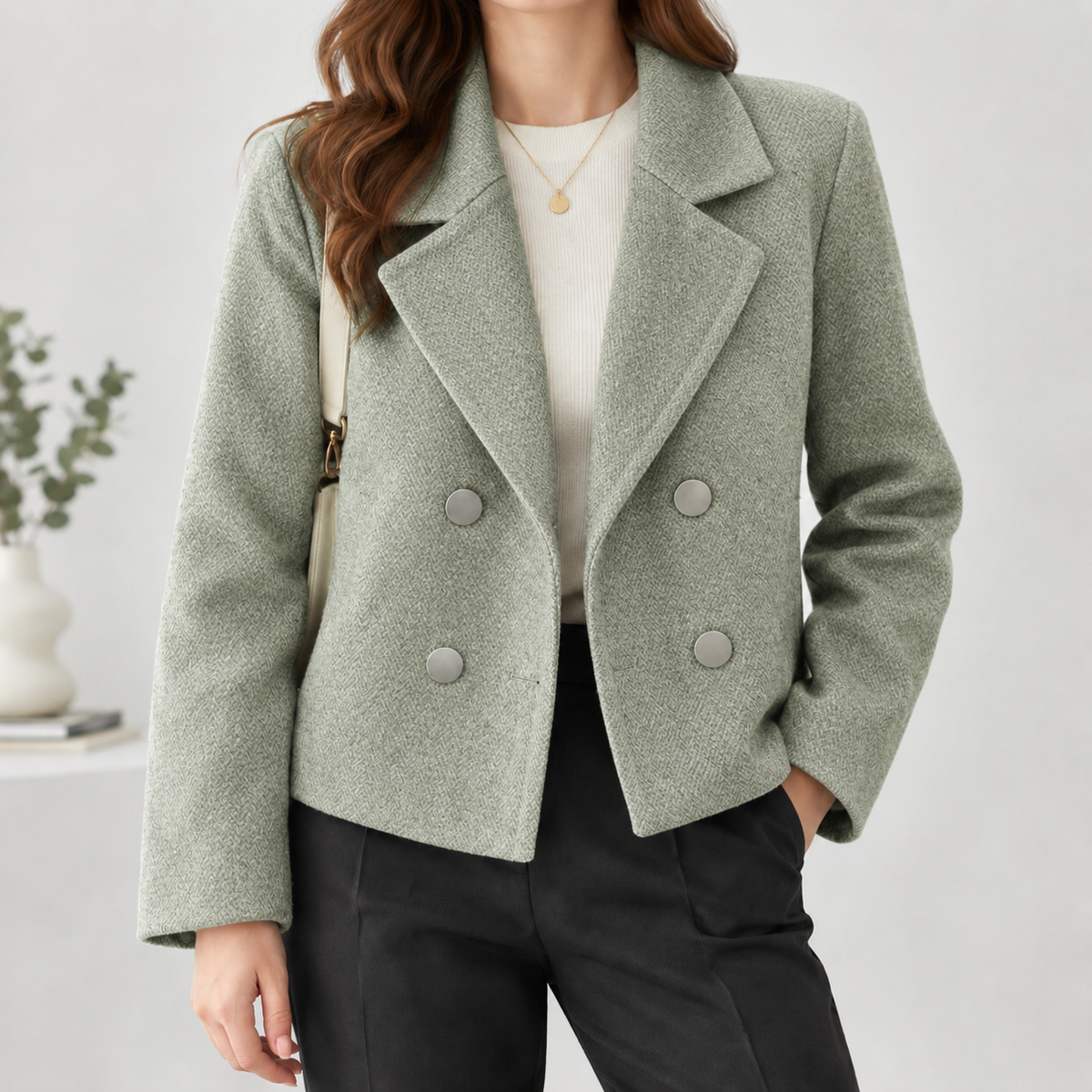 Amelie Double Breasted Jacket - Bean Green