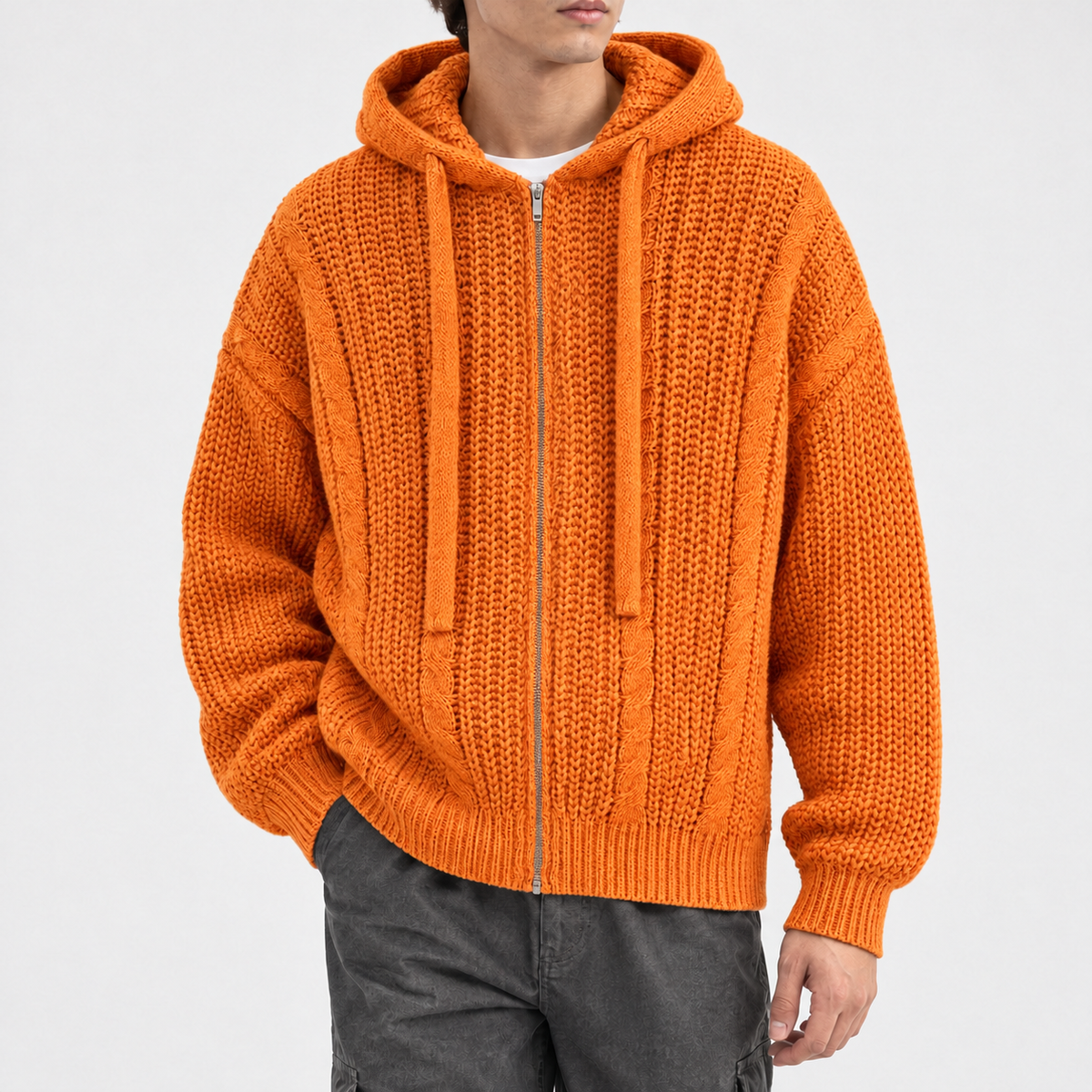 Alverton Cable Knit Hoodie - Orange
