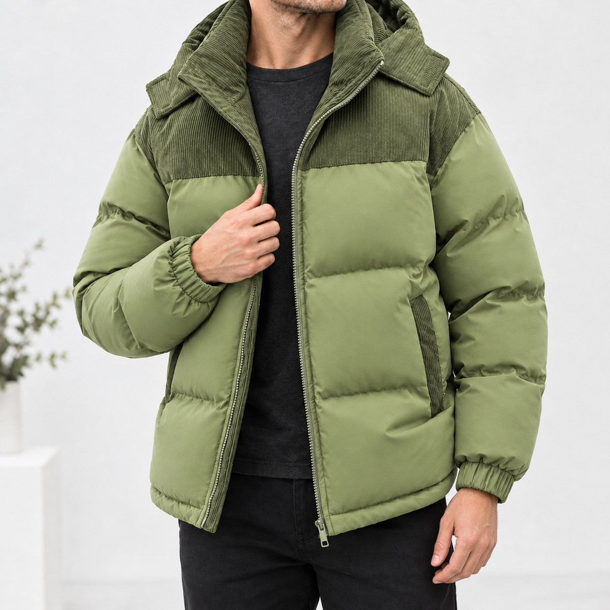 Balwest Corduroy Panel Jacket - Avocado Green
