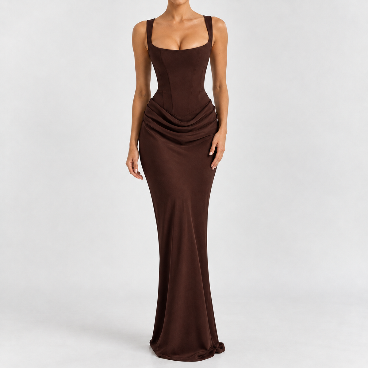 Brackenthwaite Ruched Corset Dress - Brown