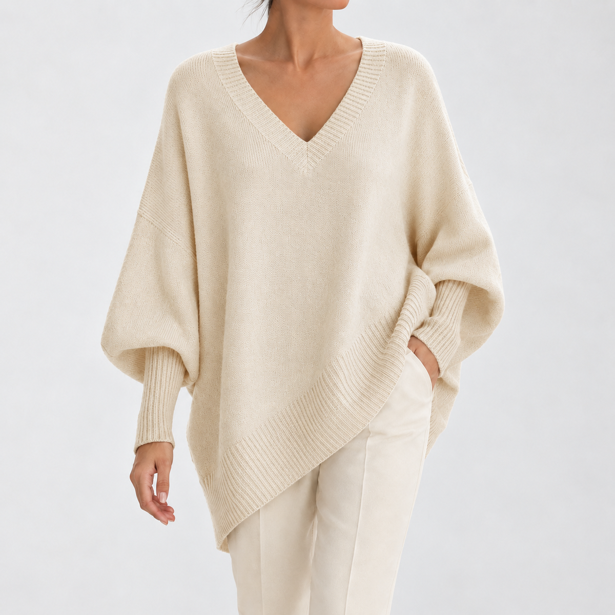 Giulia V-Neck Sweater - V-neck Apricot