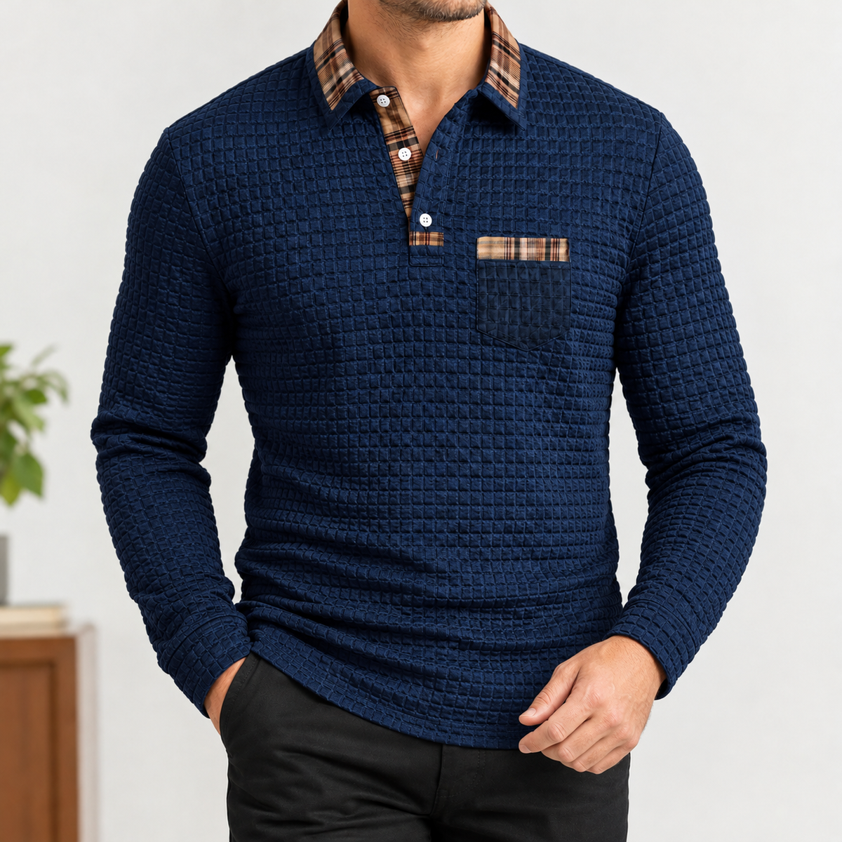 Portloe Textured Polo - Navy Blue