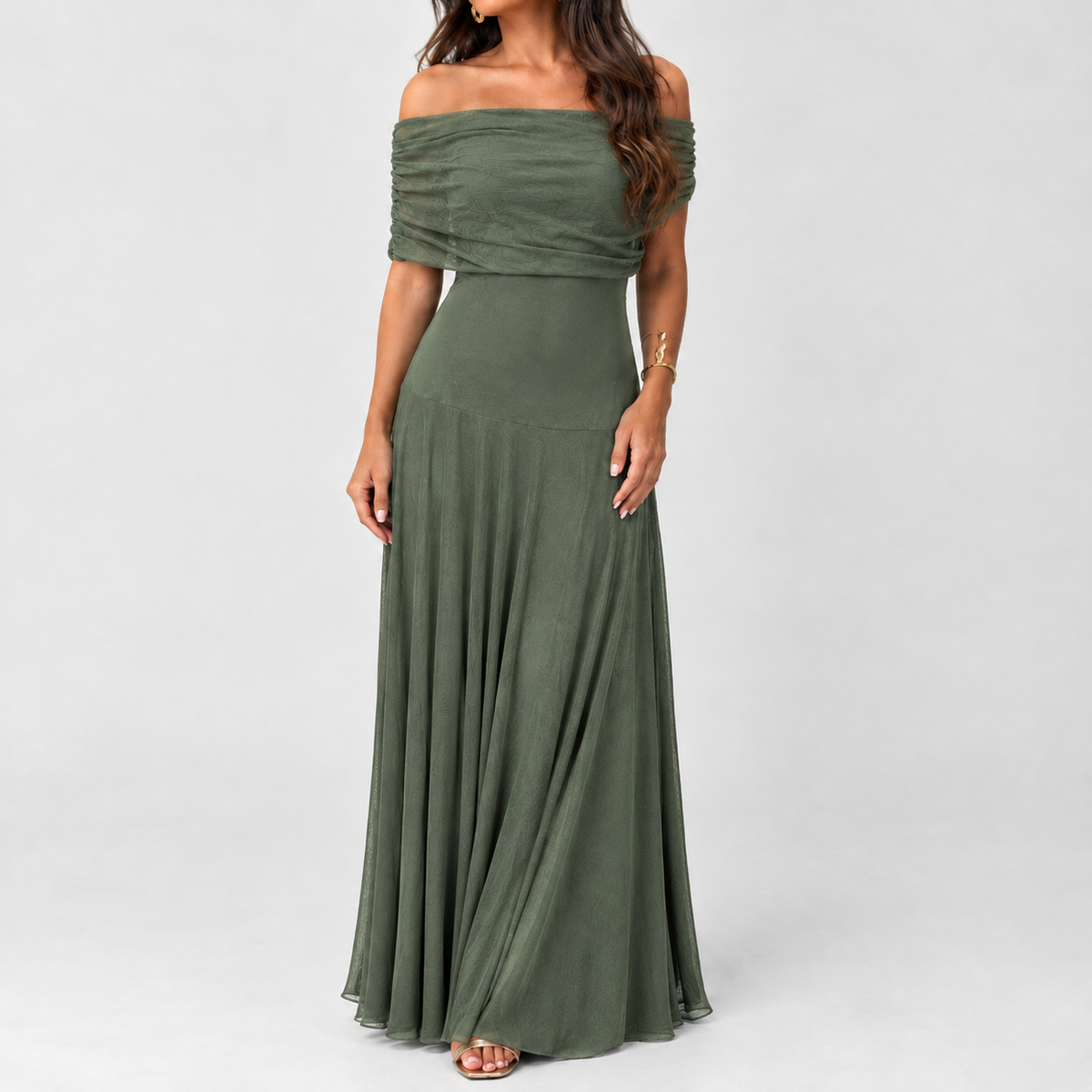 Deepdale Off Shoulder Dress - Olive Green