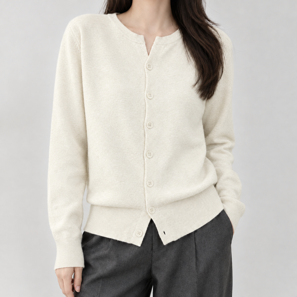 Braemar Notch Neck Cardigan - Ivory