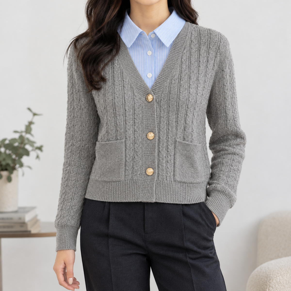 Kirkton Collared Knit Cardigan - Gray