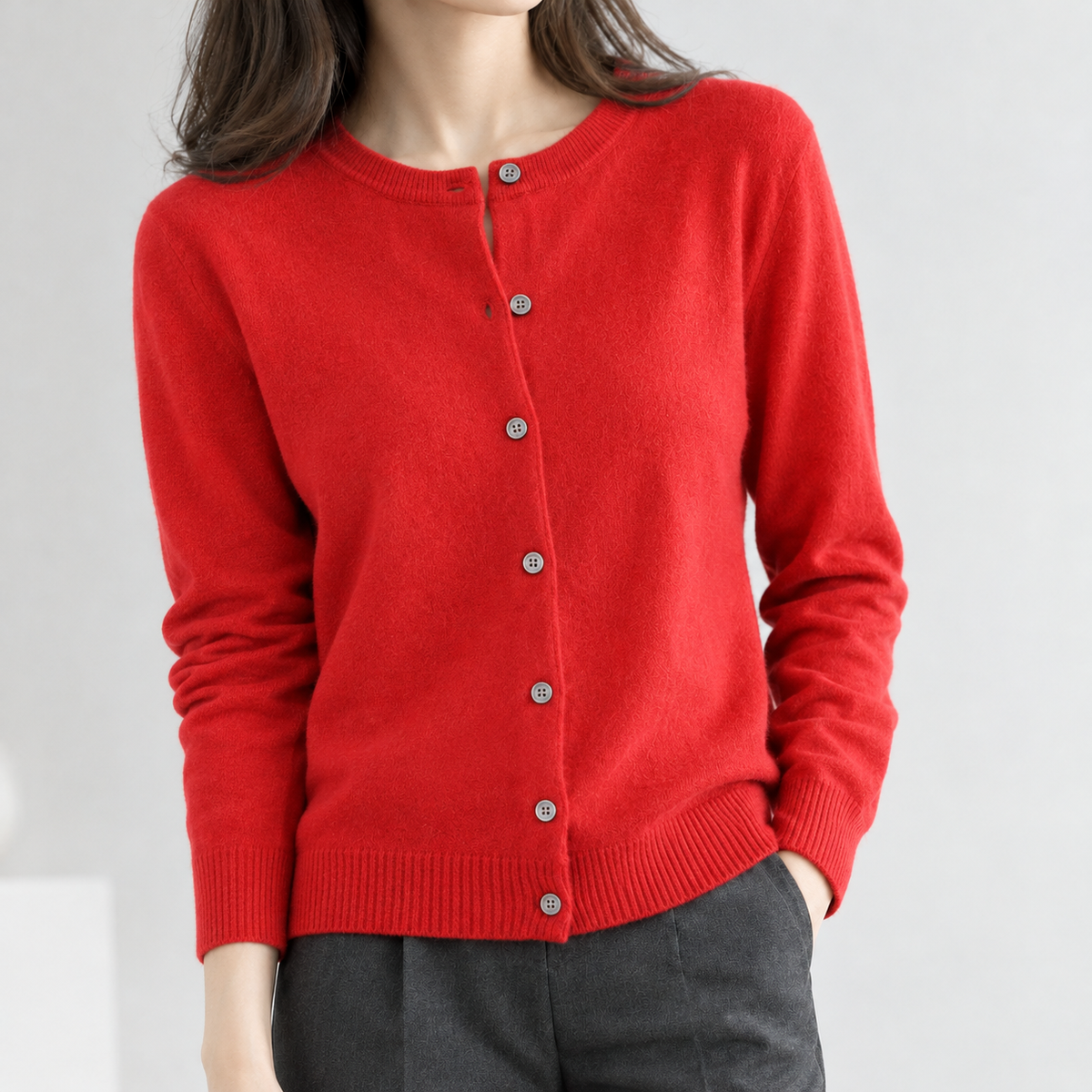 Ennerdale Crew Neck Cardigan - Red