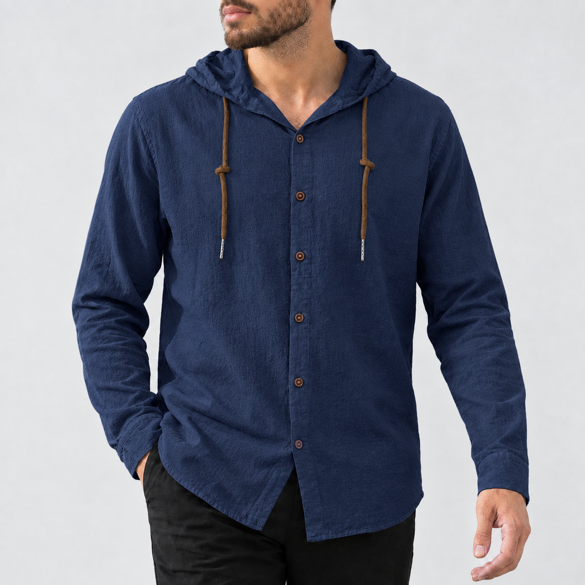 Caleb Hooded Shirt - Navy Blue
