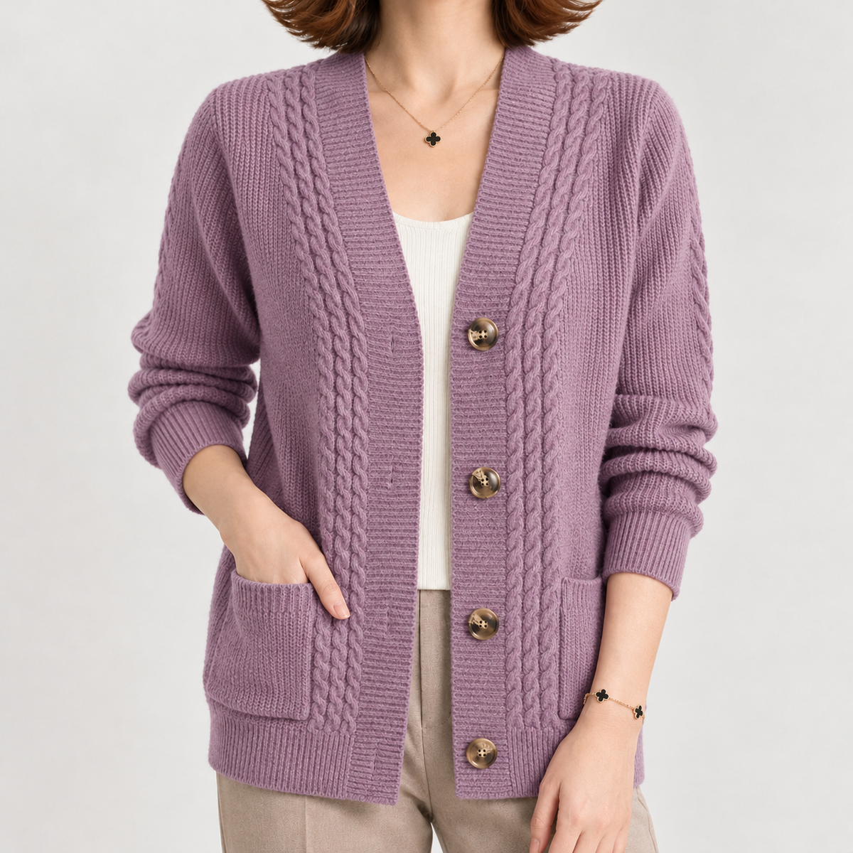 Nottington Cable Knit Cardigan - Light Purple