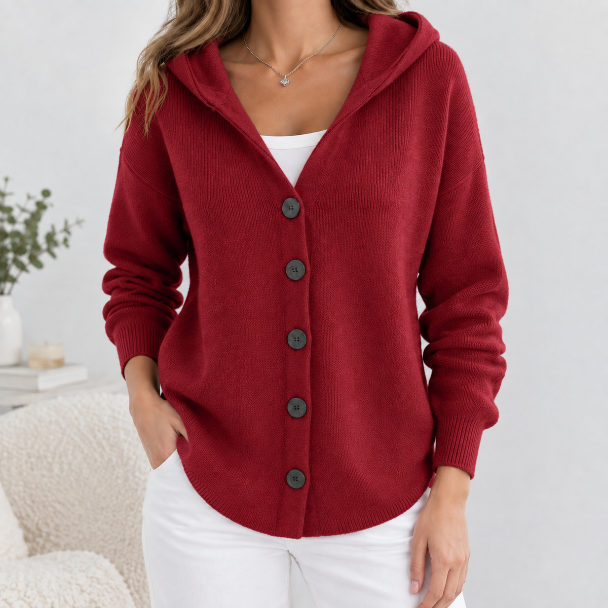 Willa Hooded Sweater - Wine Red