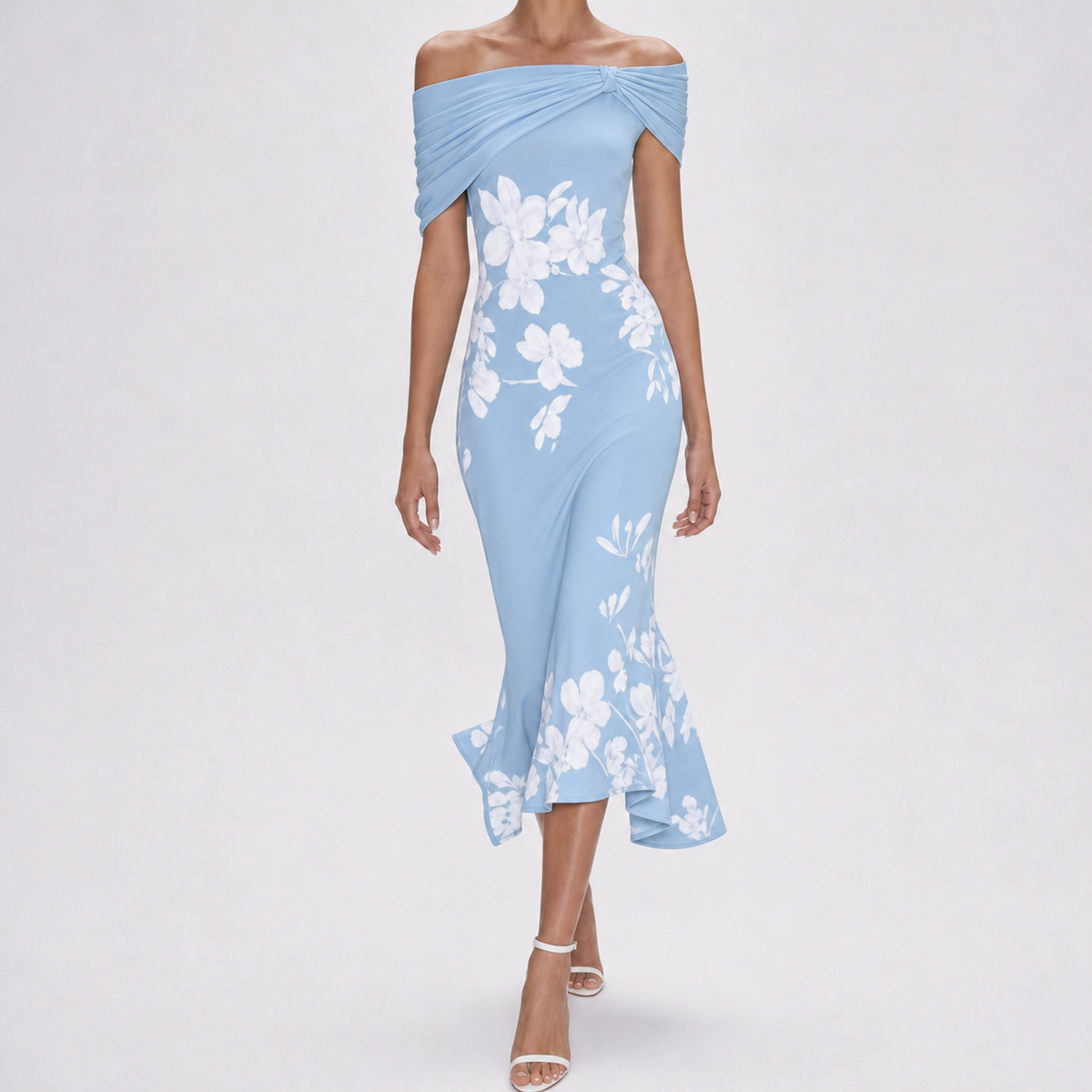Burford Off-Shoulder Midi Dress - Light Blue