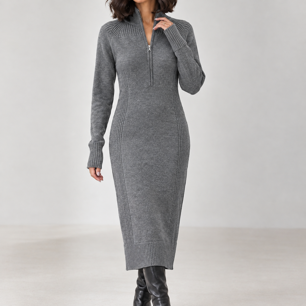 Brockworth Half Zip Dress - Gray