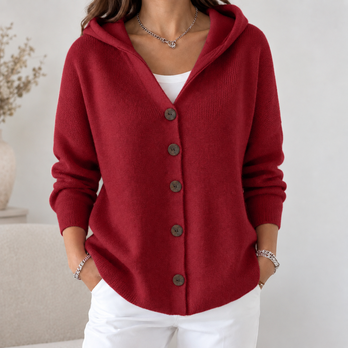 Willa Hooded Sweater - Wine Red