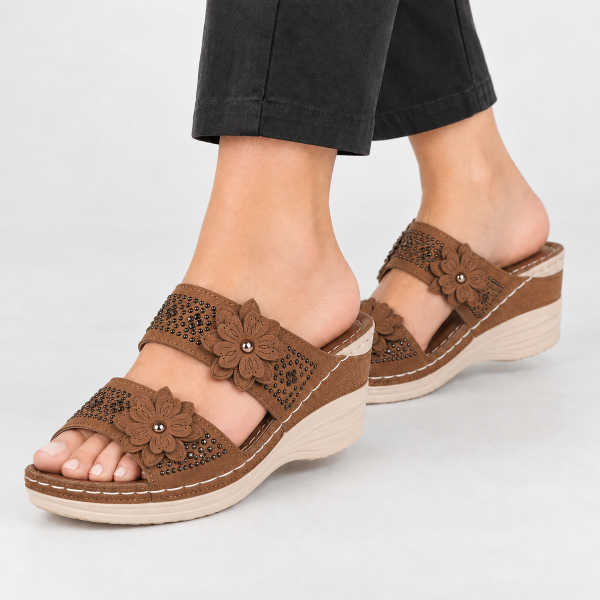 Rizzi Floral Wedge Sandals - Dark Brown