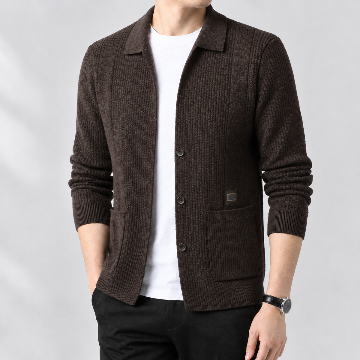 Yewbarrow Collared Cardigan - Coffee