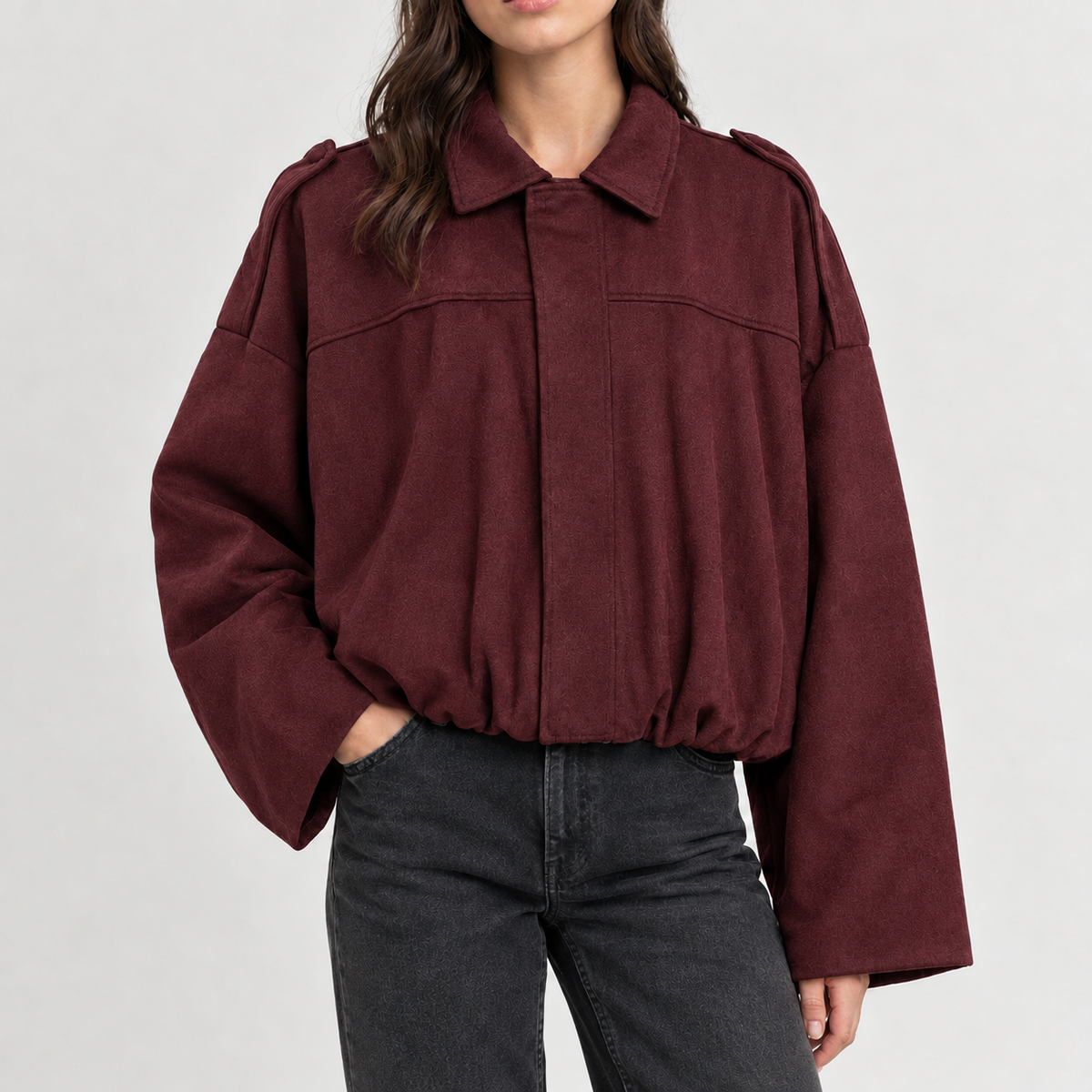 Broadbottom Suede Bomber Jacket - Burgundy