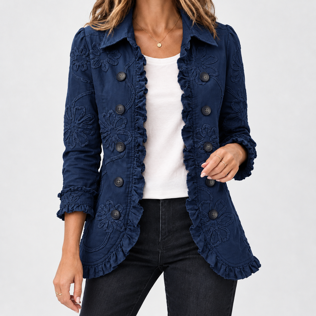 Scotby Ruffle Trim Jacket - Navy