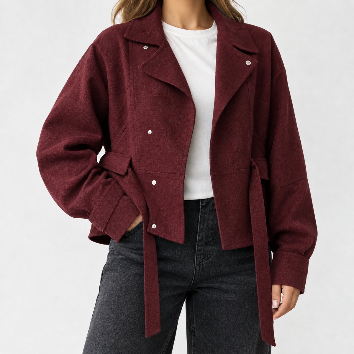 Celeste Belted Jacket - Wine Red