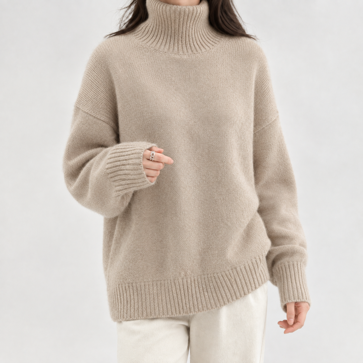 Sienna Turtleneck Sweater - Light Khaki