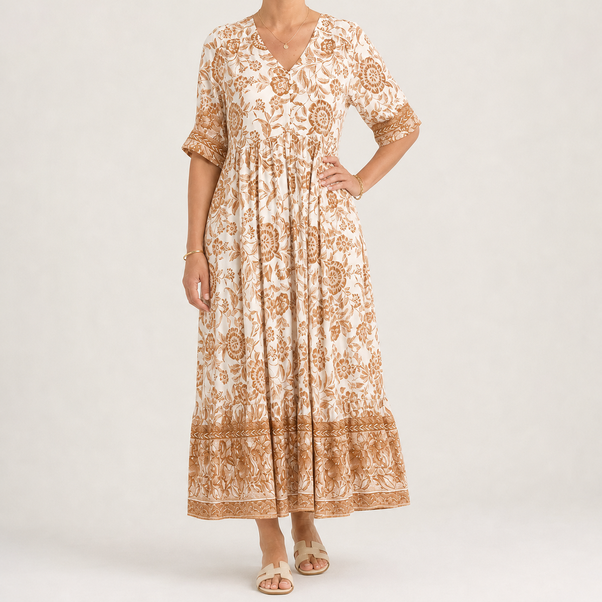 Dacre Tiered Maxi Dress - Apricot