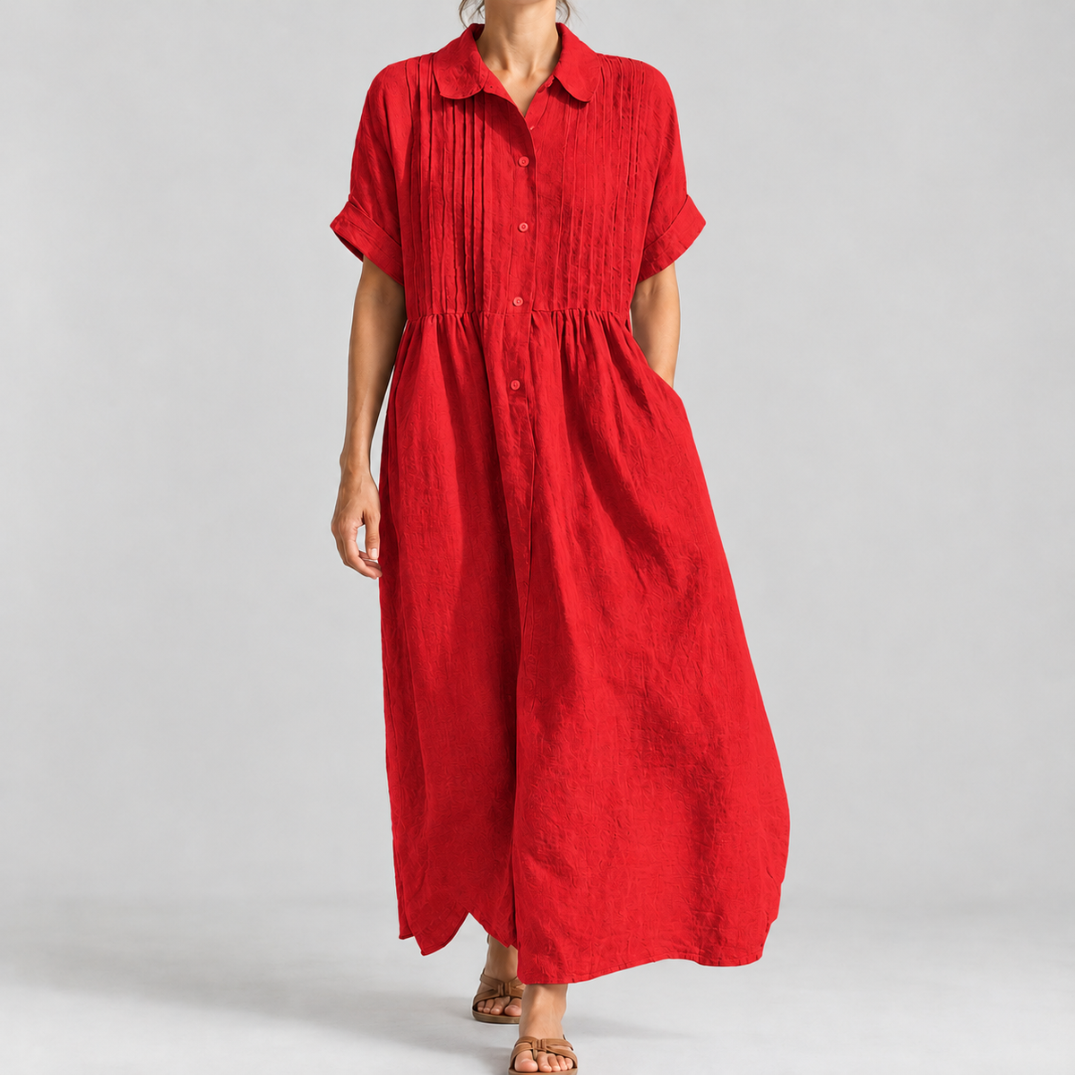 Bardsea Pintuck Maxi Dress - Red