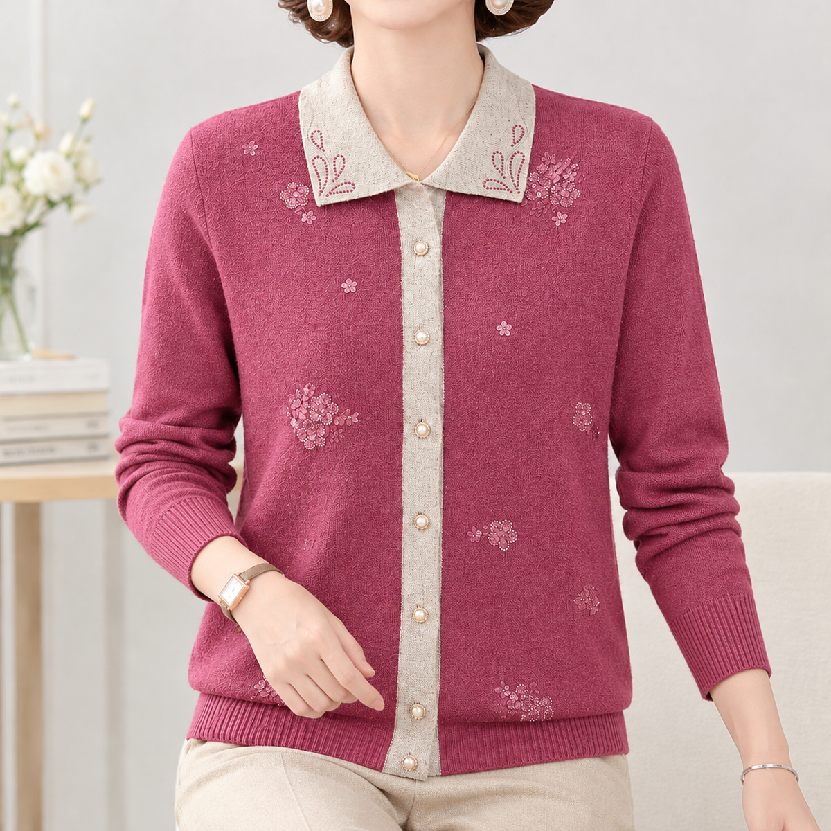 Hunwick Embellished Cardigan - Arrival. Rose Red
