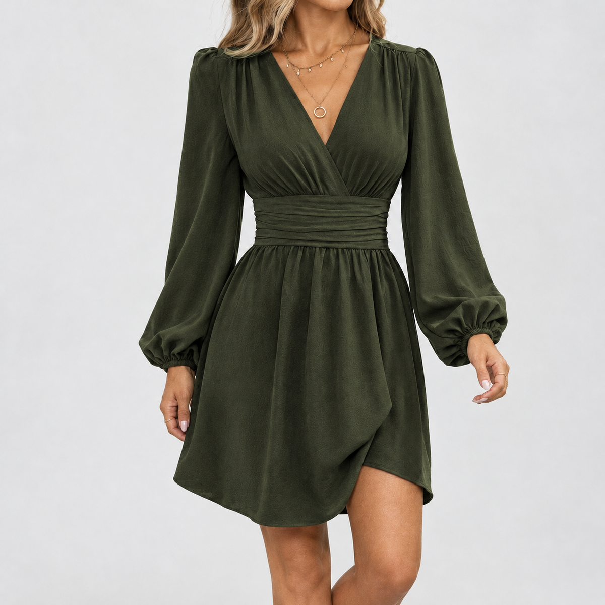 Askrigg Ruched Waist Dress - Army Green