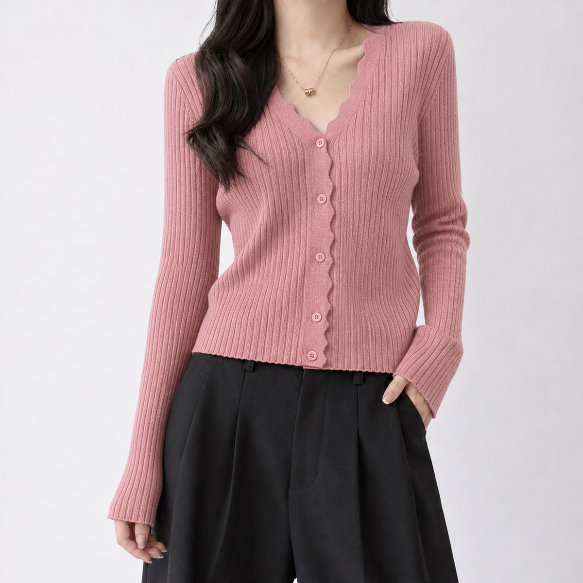 Eastnor Scallop Cardigan - Pink
