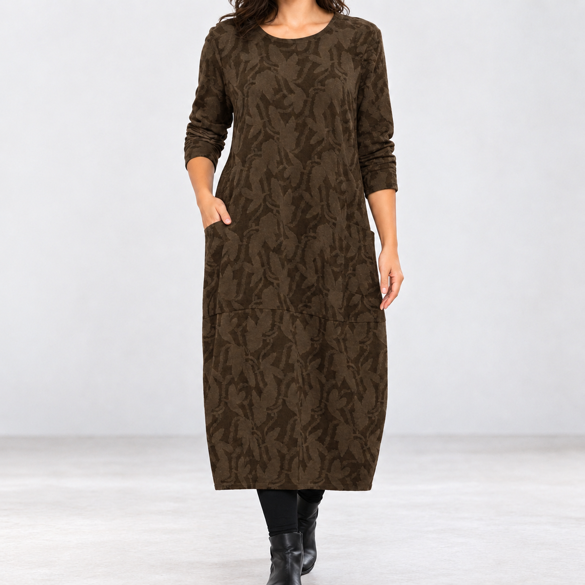 Alma Cocoon Midi Dress - Brown