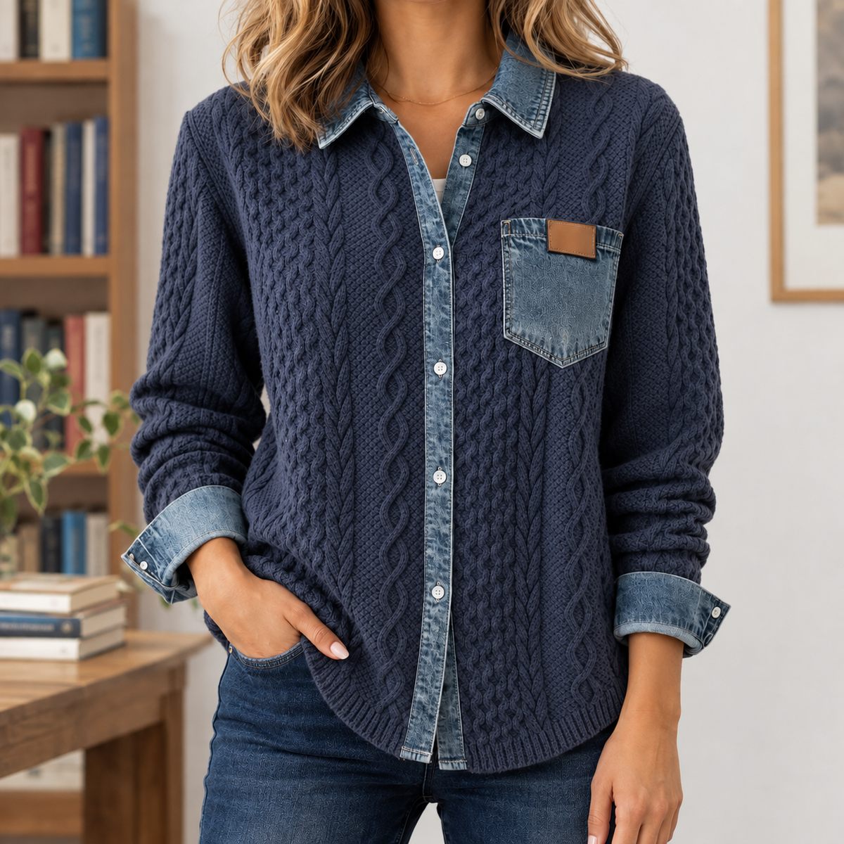 Mearbeck Cable Knit Jacket - Navy Blue