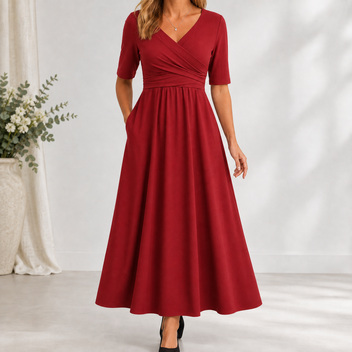 Holme Wrap Maxi Dress - Red