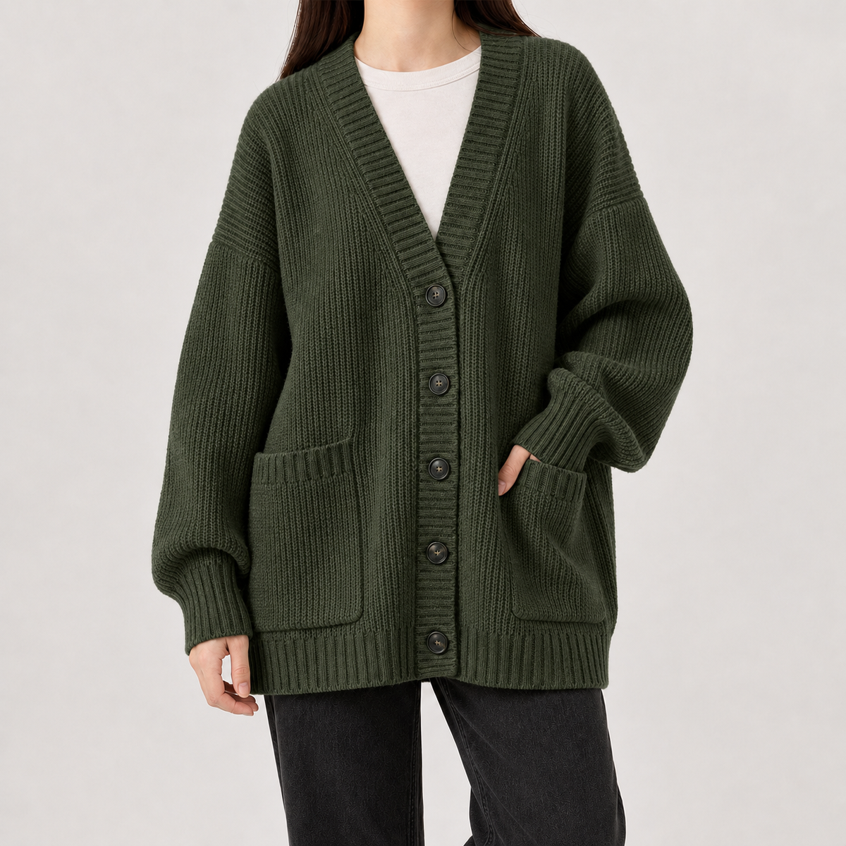 Birkenside Ribbed Cardigan - Army Green