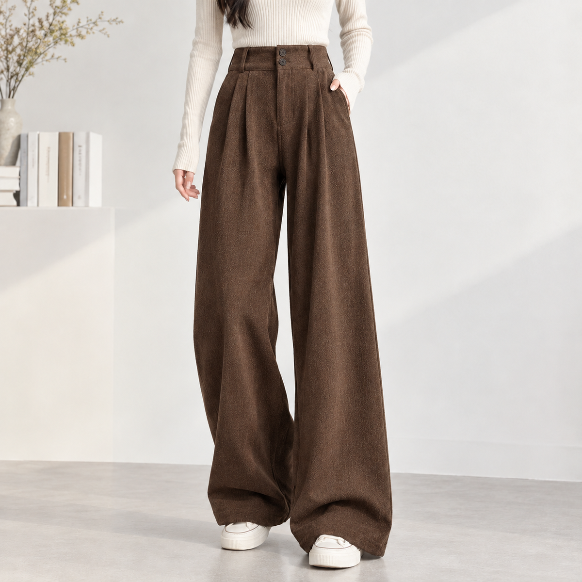 Fearby Pleated Wide Leg Pants - Dark Coffee