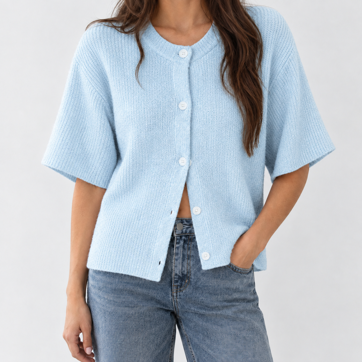 Burneside Ribbed Cardigan - Sky Blue