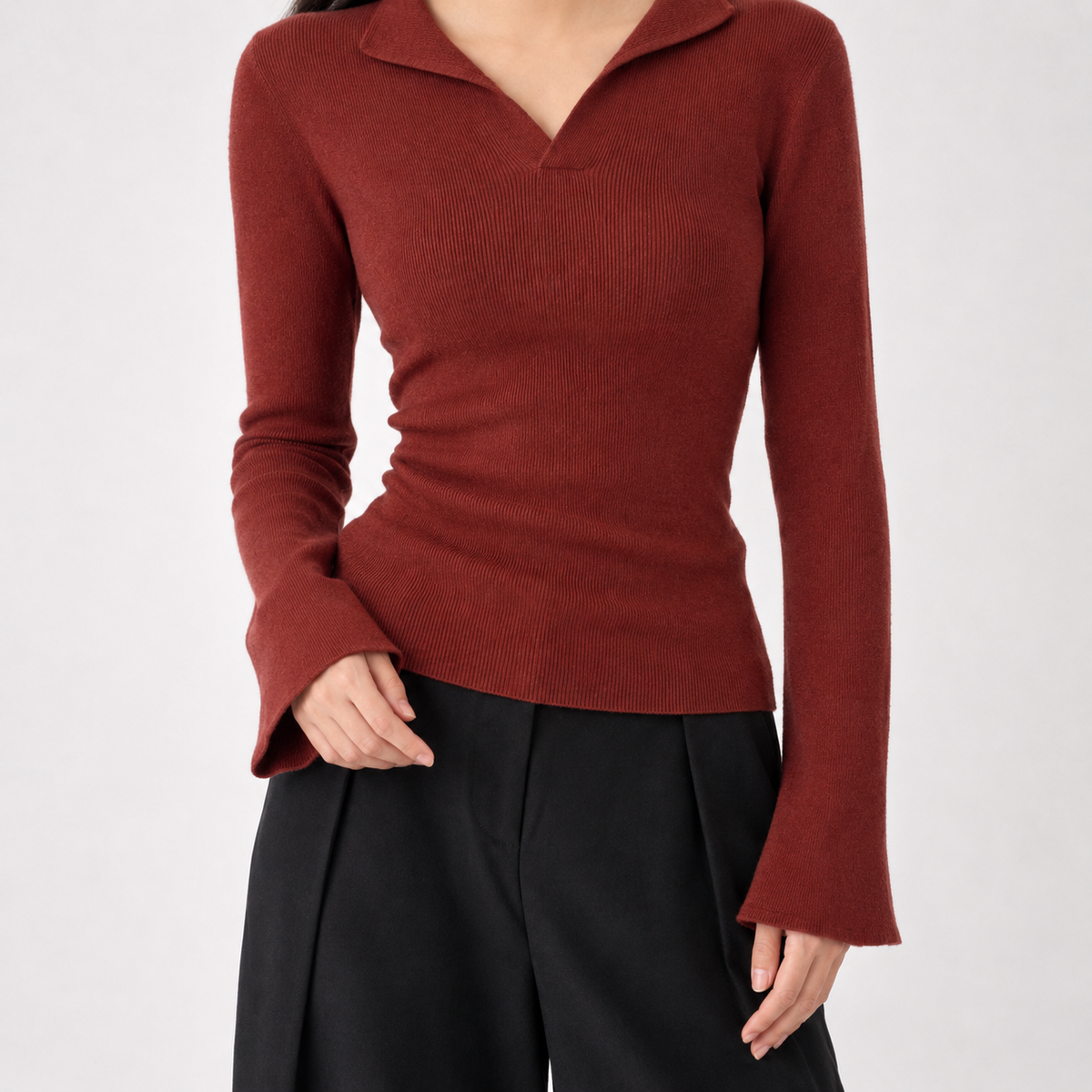 Livia V Neck Top - Red