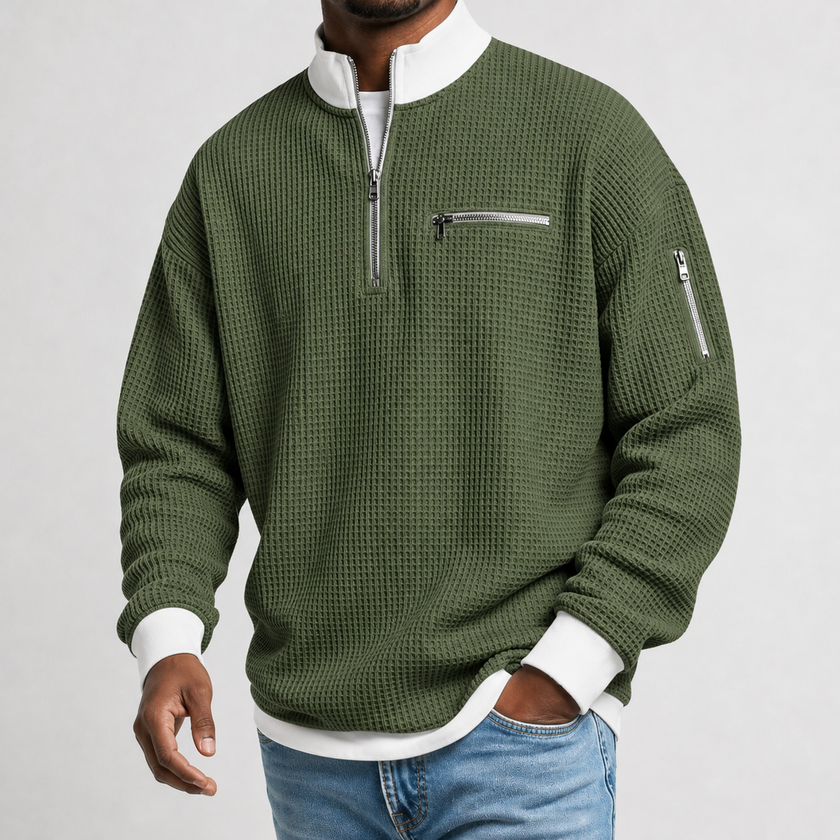 Romaldkirk Waffle Pullover - Olive