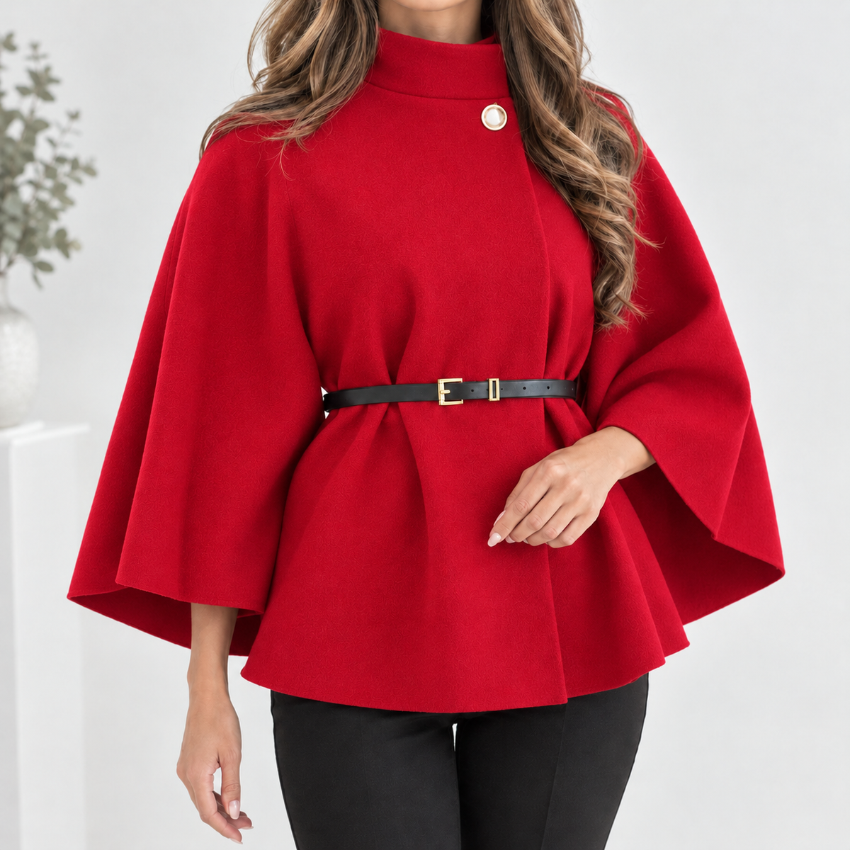 Witheridge Belted Cape Jacket - Bright Red