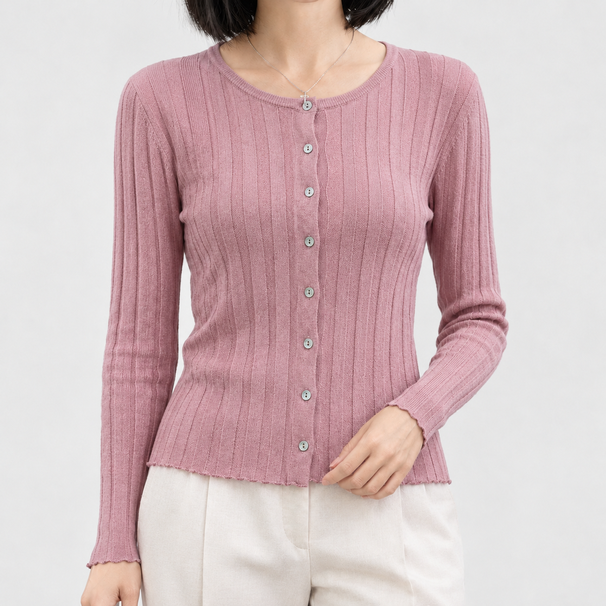 Raydale Ribbed Cardigan - Pink