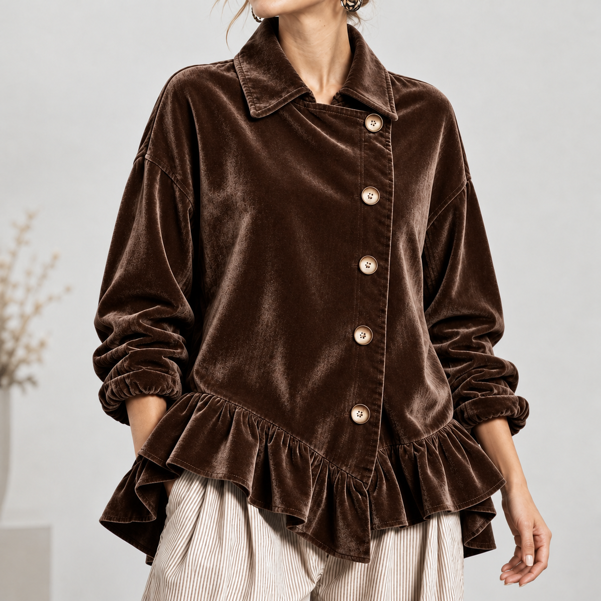 Blainslie Ruffle Hem Jacket - Coffee