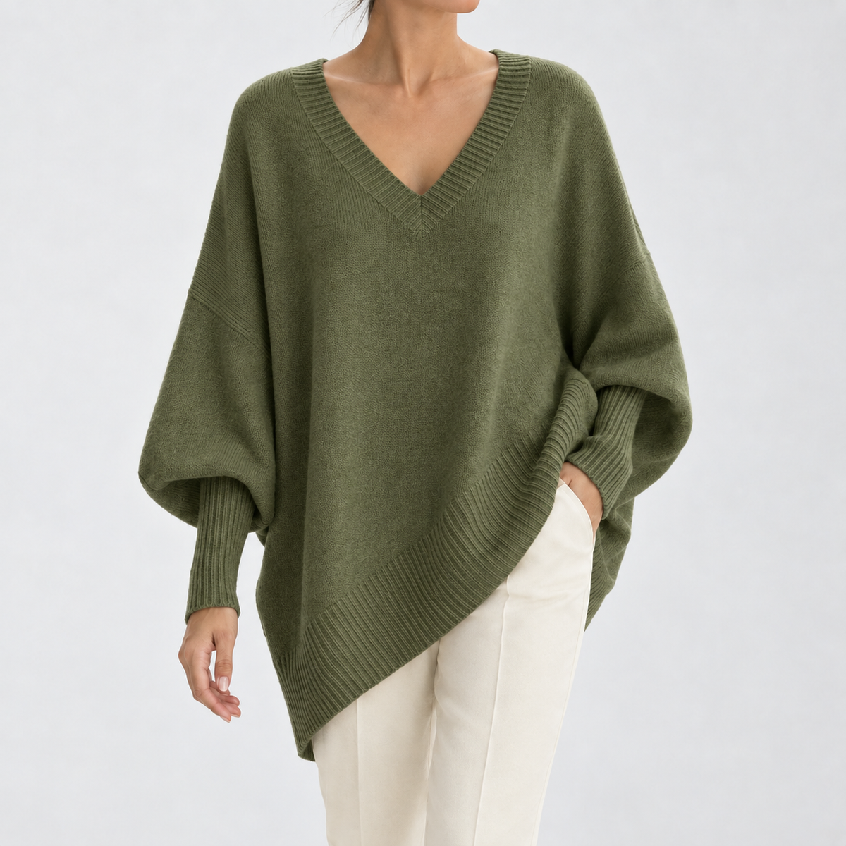 Giulia V-Neck Sweater - V-neck Dark Green