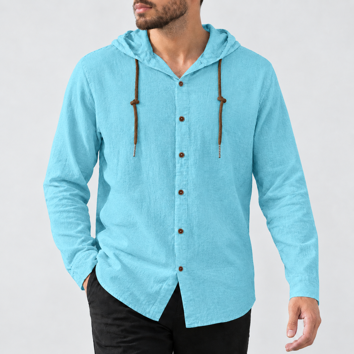 Caleb Hooded Shirt - Sky Blue
