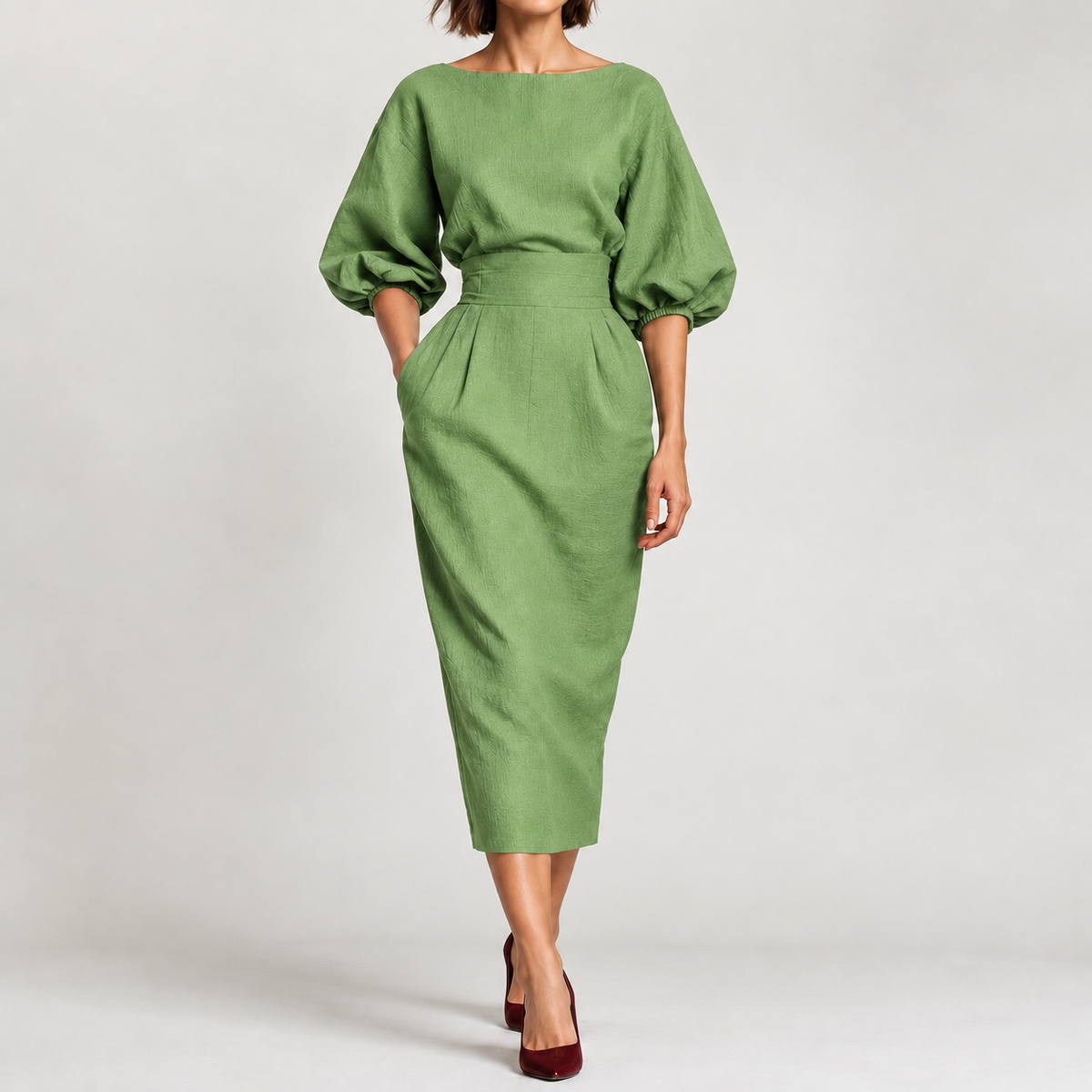 Hambledon Tailored Midi Dress - Yellowish Green